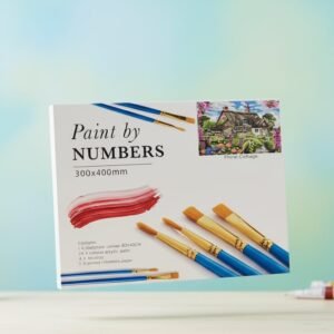 “Floral Cottage” Paint By Number Kit With 1 Canvas 30×40CM Acrylic 24 Colors, 4 Brushes & 1 Printed Reference Paper